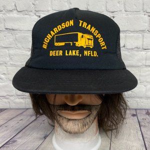 Vintage Trucker Hat Mesh Cap Snapback Black Richardson Transport Deer lake NFLD
